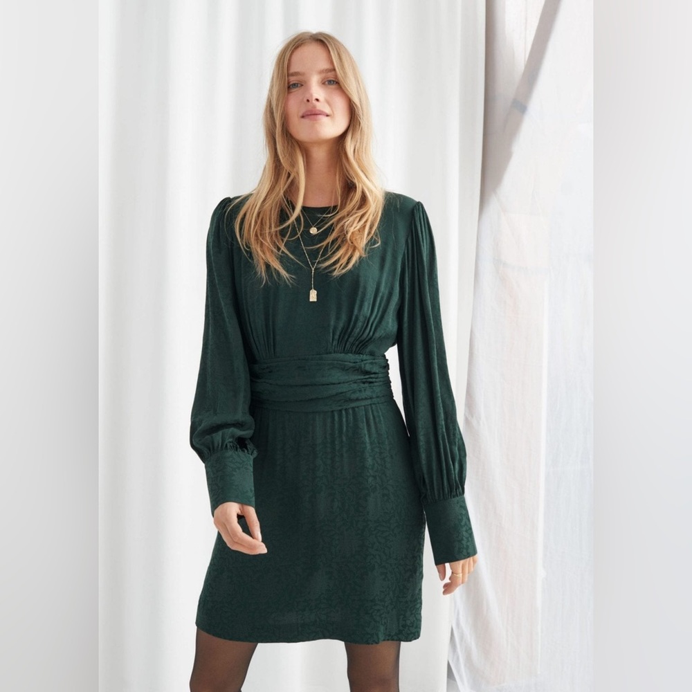 NWT & Other Stories Gathered Floral Jacquard Mini Dress